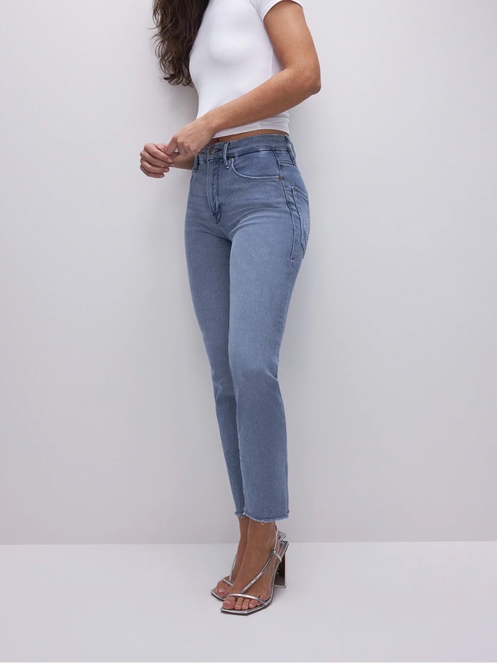 Good American High-Rise Good Legs Straight Jeans in Light Blue